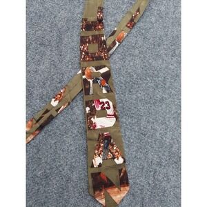 Vtg Michael Jordan Tie Necktie Silk Olive Green‎ Graphic Chicago Bulls Spellout